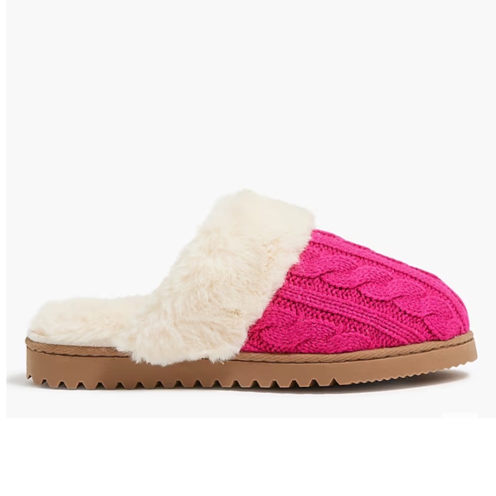J. Crew Slippers Pink Cable Knit Fur Slippers Size 7 8 9 NWT - Picture 3 of 16